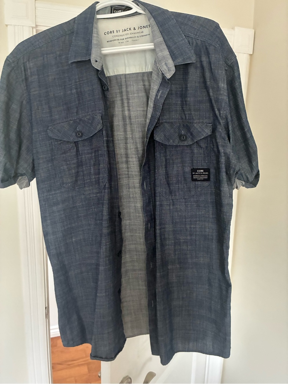 Jack & Jones Men’s Short-Sleeve Denim-Look Button-Front Shirt - Blue